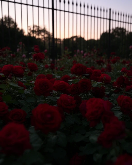Rose garden at dusk